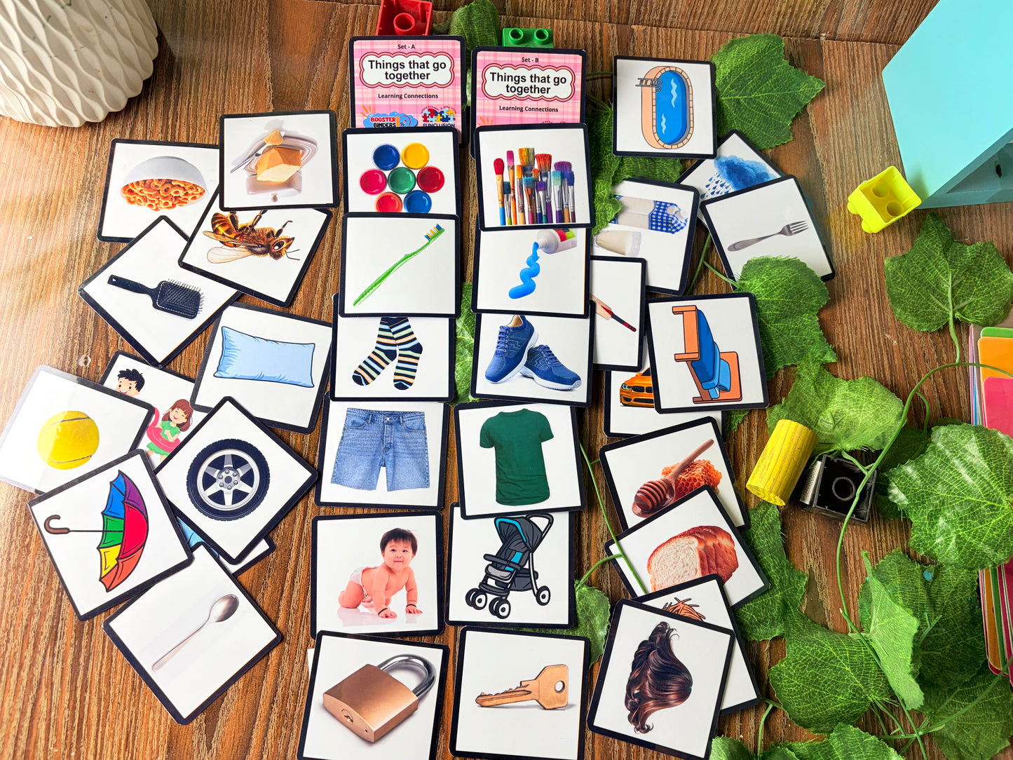 Things That Go Together Flashcards for Kids in Pakistan | Educational Learning Cards